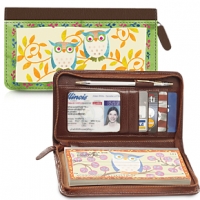 Challis & Roos Awesome Owls Zippered Leather Checkbook Cover Accessories